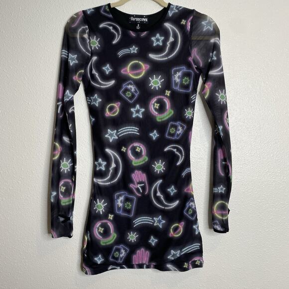 Dolls Kill Horoscopez Sign Of The‎ Times Mesh Mini Dress Sz S Bodycon - Picture 1 of 6